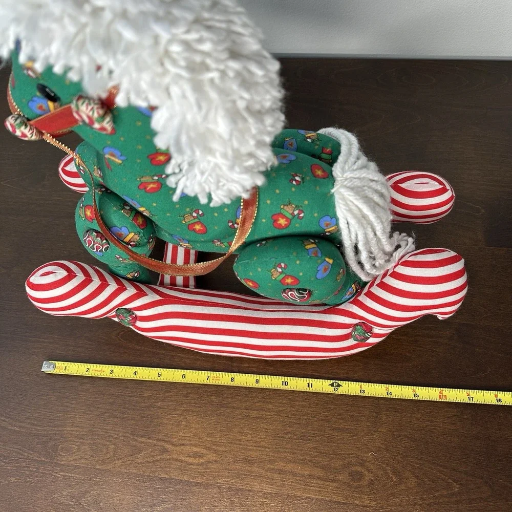 Handmade Rocking Horse Plush Christmas Holiday Quilted Patchwork Grannycore Red
